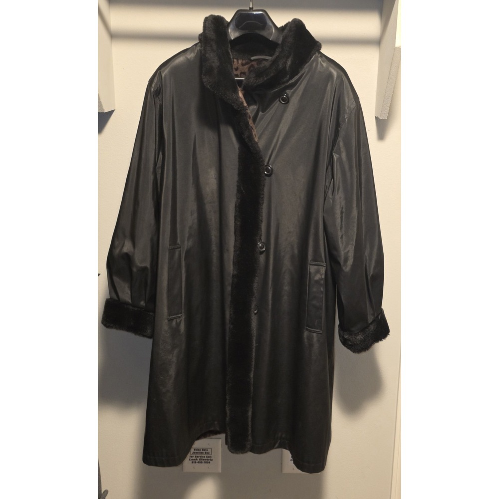 American Bazaar Women's 1X‎ Black w/ Leopard Lining All Weather Winter Rain Coat